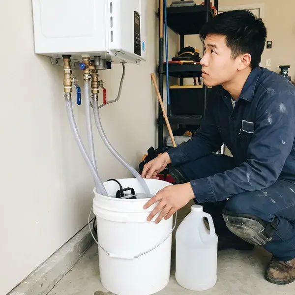 JKN Plumbing technician providing tankless water heater maintenance in Indianapolis, IN